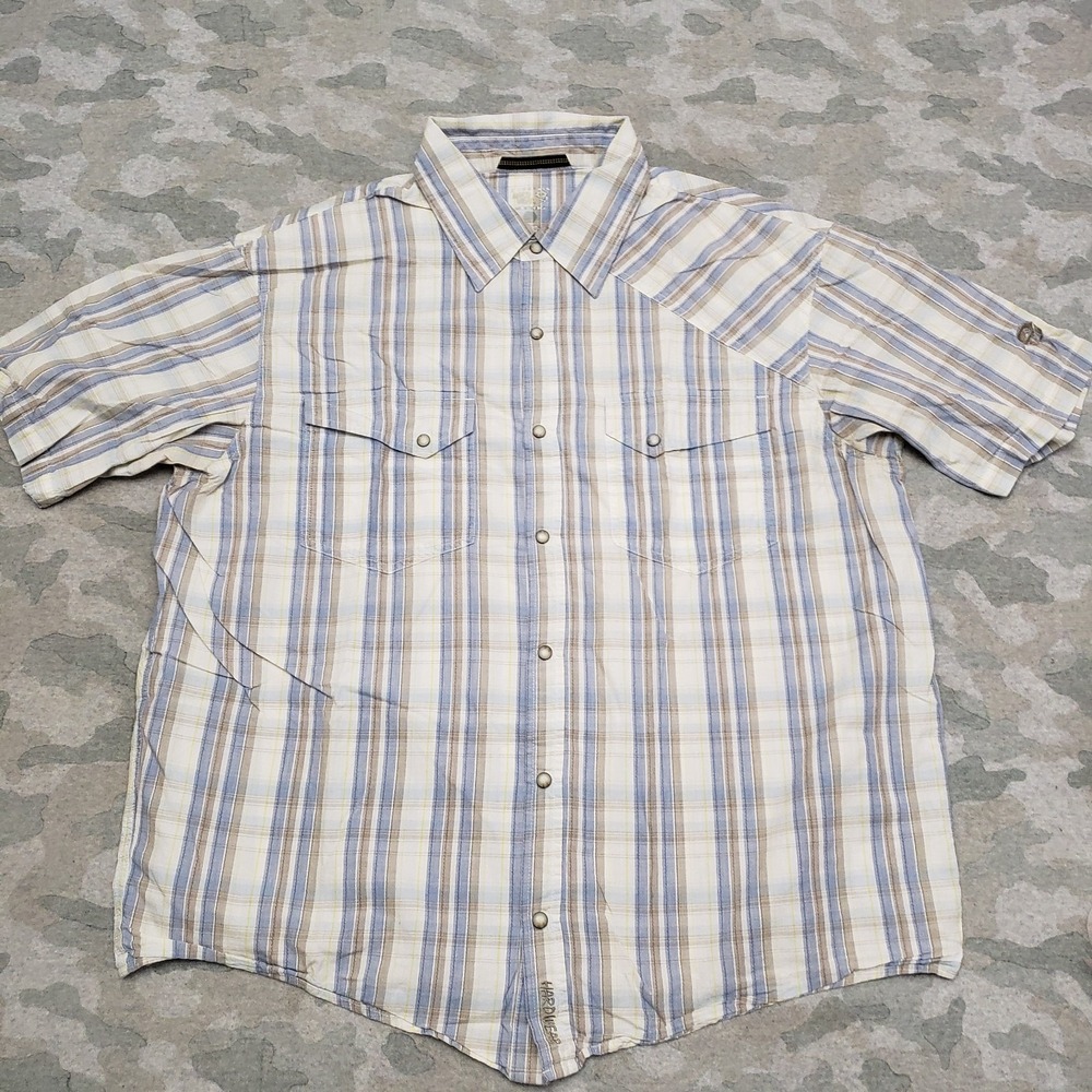 Mountain Hardwear Shirt Mens Large Blue Pockets Pearl Snap Short Sleeve Striped